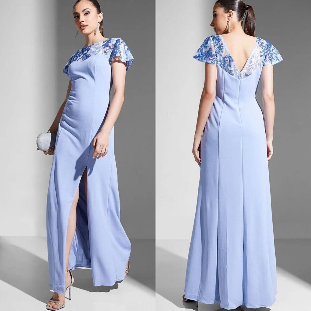 New! Adrianna Papell Embellished Knit Crepe Gown Size 6 - 26762